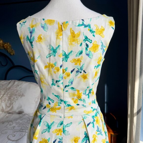 Zara White with Yellow and Turquoise Floral Tea Dress - Picture 6 of 13